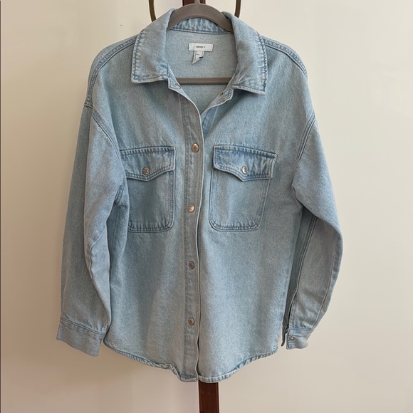 Forever 21 Oversize Light Blue Denim Jacket, Snap Closure - Picture 1 of 8